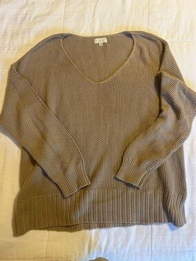 Lucky Brand Taupe V-Neck Knit Sweater